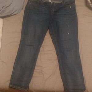 LOFT Blue Ankle Cropped Jeans with Faded Distressing